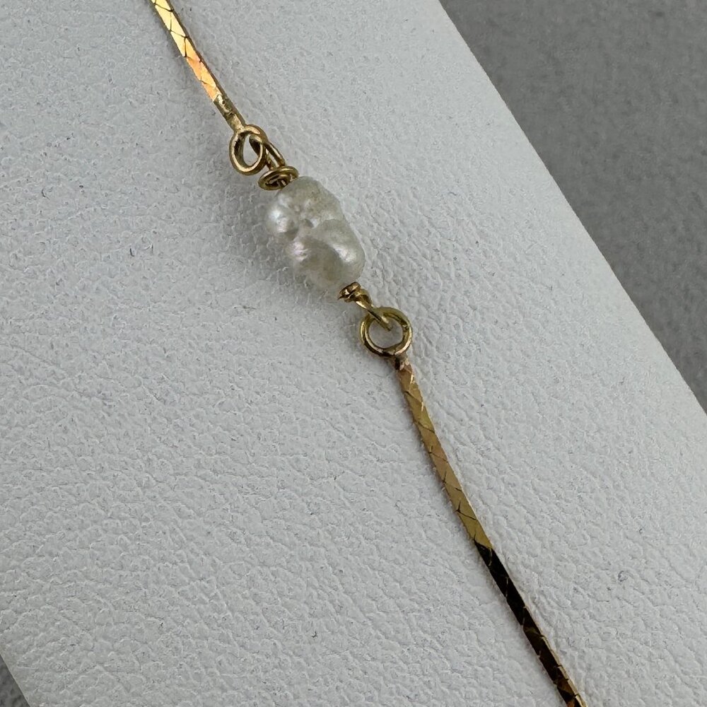 Vintage 14K Gold Cobra Chain & Rice Pearl Bracelet - Picture 6 of 10